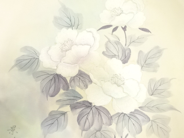 アンティーク　作家物　手描き　牡丹模様刺繍名古屋帯